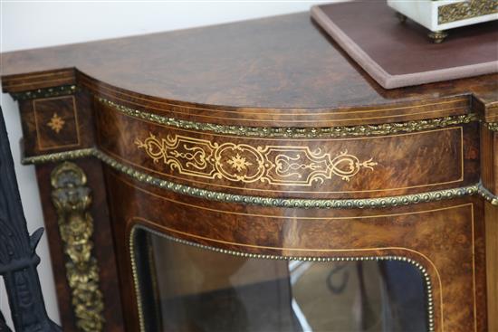 A Victorian burr walnut and marquetry credenza, W.5ft 8in. D.1ft 4in. H.3ft 6.5in.